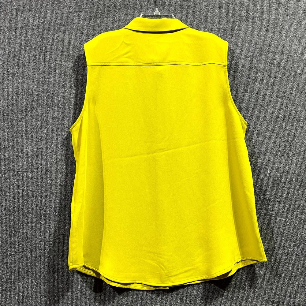 Calvin Klein‎ Crepe Shirt Womens XL Warm Olive Sleeveless Curved Hem Button Up - Picture 8 of 9